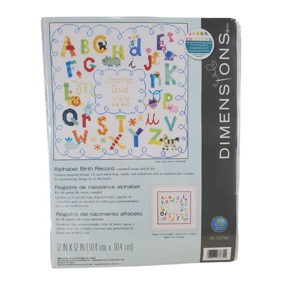Dimensions Cross Stitch Kit Birth Record Alphabet Animal Boy Girl Unisex - Picture 1 of 5